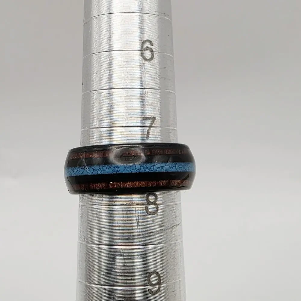 Black Tungsten Ring Men's Wood Wedding Band with Turquoise Inlay Ring Size 7.5